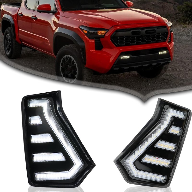BINQIGOO LED Front Bumper Fog Lights White DRL Daytime Running Lamp Amber Turn Signal Light Assembly Compatible With Toyota Tacoma 2024 2025 Accessories - Image 1